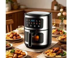 Hetelucht friteuse 6L Oven met 10 programma‘s 1400W gezond koken met 90% minder vet Digitale touchscreen kijkvenster antiaanbak mandje Zwart