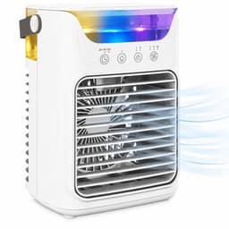 TEKROA® Mini Airco - Draagbare Luchtkoeler & Tafelventilator met 3 Snelheden, RGB-Verlichting en Verstelbare Kop - Wit — thumbnail 1