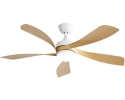 Plafondventilator Met Lamp - Stille ventilator - 5 ABS Bladen - Ø 52 inch - Dimbare lamp met 3 lichtstanden - 6 standen voor de windkracht - Met Afstandsbediening - LED's Light - Wit, natuurlijke houtkleur — afbeelding 1