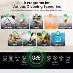 BLITZHOME Mini Vaatwasser – Draagbare Tafelvaatwasser met Touchbediening, 9 Programma's, 5,2L Tank, Droogfunctie, Startvertraging — thumbnail 9
