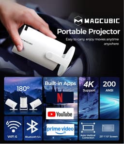 LeeuwenChoice® Mini Beamer - 4K Ondersteuning - WiFi & Bluetooth - Draagbaar voor Thuisbioscoop — thumbnail 4