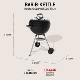 Weber Bar-B Kettle - Ø 47 cm Grillrooster - Houtskoolbarbecue - Zwart - Asopvangschaal - 2 Duurzame weersbestendige wielen - Dekselthermometer - 2 Gereedschapshaken - Kras- en roestbestendig — thumbnail 2