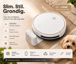 AG6000 Robotstofzuiger met Dweilfunctie – Robotstofzuiger met App & Afstandsbediening – Sterke Zuigkracht – Geschikt voor Huisdierenharen – Automatisch Oplaadstation – 120 Min Accu – Dweilrobot & Robotstofzuiger – Navigatie – 2500mAh – White Gold — thumbnail 2