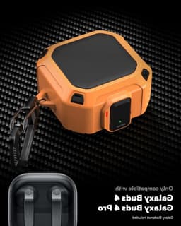 Rugged Armor Shockproof Beschermhoes voor Samsung Galaxy Buds 4 Pro en Buds 4, Inclusief Schoonmaakpen en Haak, Oranje, Volledige Bescherming voor Draagbaarheid en Stijl — thumbnail 6