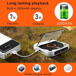 KZQ Draagbare Cd Speler Met Bluetooth 5.3 - Zwart Met 2000 Mah Batterij - Ondersteunt Cd Usb Sd En Aux - Geschikt Voor Thuis En Reis — thumbnail 4