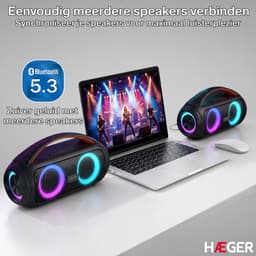 Haeger Cool Boom Speaker - Met Afstandsbediening - 29 uur Batterijduur - Bluetooth - Draagbaar - Boombox - Draadloos - Draadloze - Muziek Box — thumbnail 3