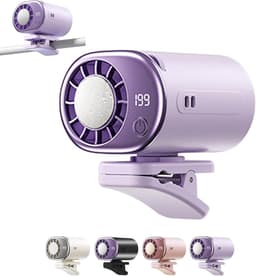 VHV - Ventilator - Tafelventilator - Mini ventilator - Clip ventilator - Met LED-display - Clip-on Airconditioner voor in de auto - Mini-koelsysteem voor auto's - 360° draaibaar - Verstelbaar - 199 snelheden - Paars — thumbnail 1
