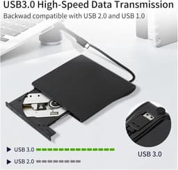 Externe DVD Brander - Optische Drive - Bestanden Archiveren - Snelle USB 3.0 - 8x Leessnelheid - Zwart — thumbnail 5