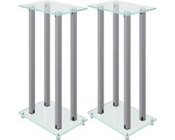 vidaXL - Luidsprekerstandaards - 2 - st - 4 - pijlers - gehard - glas - zilverkleurig