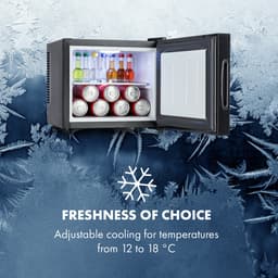 Klarstein Mini-Koelkast Frosty Vrijstaande - 10 Liter - Losse Glazen Bodemplaat - 33dB - Koele Frisheid - Voor Gastkamers Of Slaapkamers - Glansrijk - Thermo-elektrisch Koelsysteem - Spiegelglasdeur - praktisch - Elegant - Zwart — thumbnail 9