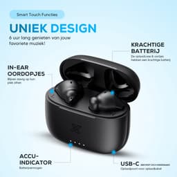 XELAR® - Draadloze Oordopjes – Bluetooth Oordopjes – Oortjes draadloos – Oordopjes draadloos - Oplaadcase - Microfoon - Bellen - Sport - Hardlopen EarPods -Zwart — thumbnail 2