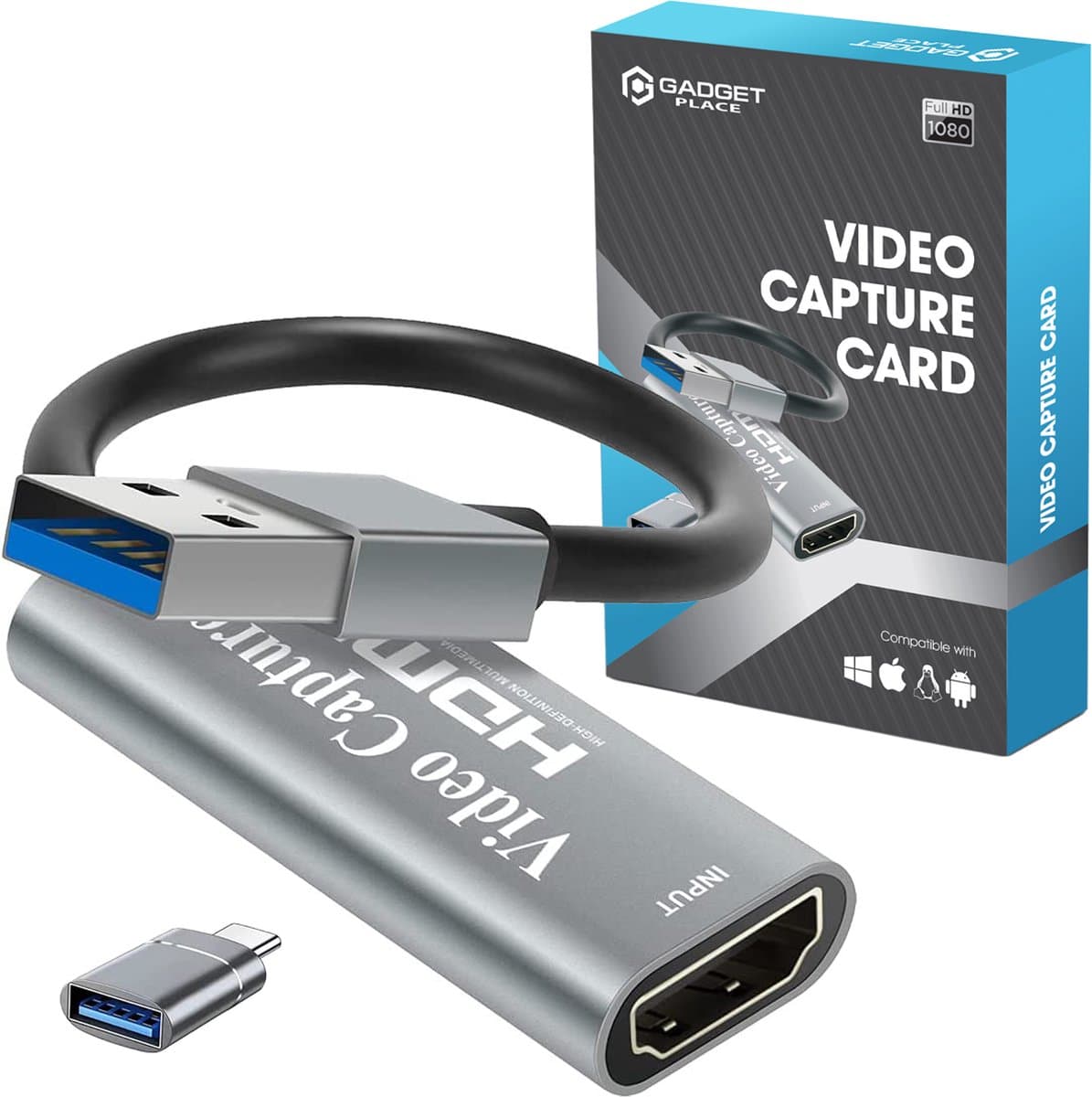 HDMI Capture Card Incl. USB-C Adapter - Video/Game Capture - HDMI naar USB - 1080P HD - Cam link - Video grabber - Streamen — afbeelding 1