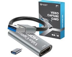 HDMI Capture Card Incl. USB-C Adapter - Video/Game Capture - HDMI naar USB - 1080P HD - Cam link - Video grabber - Streamen