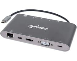 Manhattan USB-C 7-in-1 Docking Station – HDMI, Mini-DP, VGA, Ethernet, PD 60W