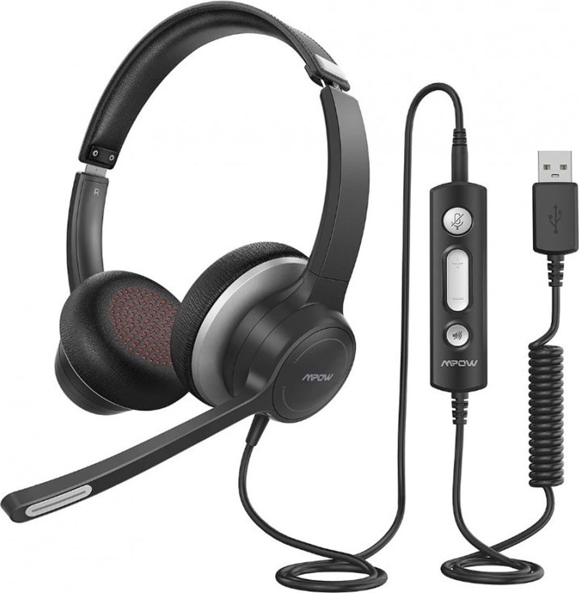 MPOW HC6 – Bedrade Computer Headset – USB & 3.5mm – Ruisonderdrukking – Zwart — afbeelding 1