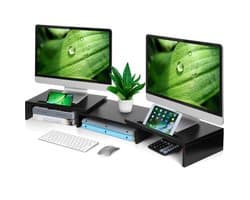 Zenzee Monitor Verhoger - Monitor standaard - Monitorstandaard - Geschikt voor 2 schermen - Bureau Organizer - 1 of 2 monitors - Verstelbaar - Zwart