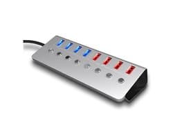 DrPhone Xtreme6 - USB 3.0 Hub – 8 Poorten – AC Adapter Inclusief – Geschikt voor Laptop & PC – Aluminium – 5 Gbps – 4× Data + 4× Opladen - Heavy Duty