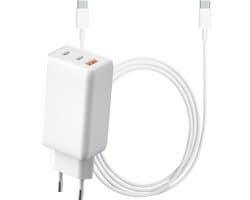 65W GaN 3 Poorten USB C Power Adapter met Rubberen USB C naar USB C Kabel 3 Meter Lang - Super Fast Charger 3.0 - 30% Kleiner