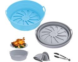 Siliconen vorm voor heteluchtfriteuse, opvouwbare airfryer, siliconen pot, herbruikbaar, anti-aanbaklaag, ronde siliconen bakvorm voor heteluchtfriteuse, braadpan, magnetron