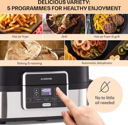 Klarstein 2-in-1 Heteluchtfriteuse met Grill, Airfryer met Snelle Opwarming 1500 W, XL Heteluchtfriteuse, Hetelucht Friteuse om te Frituren, Heteluchtfriteuse + Accessoires, Grillplaat, Frituurmand, 5 L — thumbnail 2
