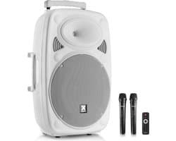 Party speaker Bluetooth - Vonyx Verve46 - 1000 Watt - partybox op accu - 2 draadloze microfoons - wit