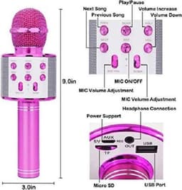 Karaoke microfoon/karaoke set - Joyful things draadloze karaokemicrofoon met ingebouwde speaker, Bluetooth, mp3 functie, stemhervormer en echo effect- Roze — thumbnail 3
