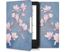 kwmobile e-reader hoesje geschikt voor Tolino Shine 2 HD hoes - E reader flip case met magnetische sluiting - Ereader cover - Magnolia design in taupe / wit / blauwgrijs