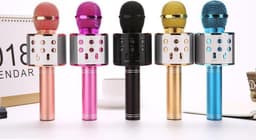 Karaoke microfoon/karaoke set - Joyful things draadloze karaokemicrofoon met ingebouwde speaker, Bluetooth, mp3 functie,  stemhervormer en echo effect-  Goud — thumbnail 3