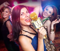 Karaoke microfoon/karaoke set - Joyful things draadloze karaokemicrofoon met ingebouwde speaker, Bluetooth, mp3 functie,  stemhervormer en echo effect-  Goud — thumbnail 2