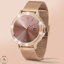 Digital Nativez dames smartwatch horloge rosegoud met echte zirkonia’s | incl. extra, makkelijk verstelbare, horlogeband | geschikt voor Iphone en Android | met o.a. NL menu| incl. luxe giftbox - kado — thumbnail 1