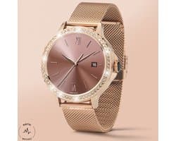 Digital Nativez dames smartwatch horloge rosegoud met echte zirkonia’s | incl. extra, makkelijk verstelbare, horlogeband | geschikt voor Iphone en Android | met o.a. NL menu| incl. luxe giftbox - kado