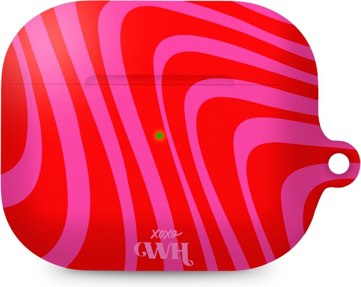 xoxo Wildhearts hoesje geschikt voor AirPods Pro 2 - Berry Much - Matte - Ook als telefoonhoesje verkrijgbaar - schokbestendige case - koptelefoon hoesje - Mat - Beschermhoes met golvende print - golven - Rood - Roze — afbeelding 1