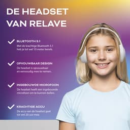 Relave Koptelefoon Bluetooth met led verlichting - Kinder Koptelefoon / Hoofdtelefoon Draadloos Over Ear - Wit — thumbnail 5