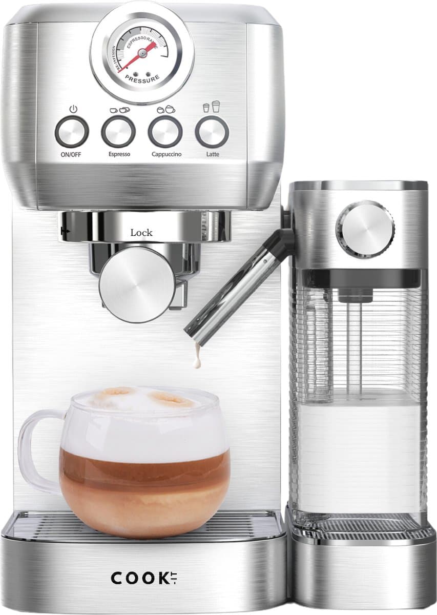 Espressomachine 20 Bar - Auto Melkopschuimer - Coffee Machine - Italiaanse pomp - RvS Koffiemachines - COOK-IT — afbeelding 1