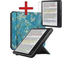 Hoes Geschikt voor Kobo Libra Colour - Met Screenprotector - Luxe E-reader Trifold Case - Bescherm Hoesje Book Cover - Bloesem