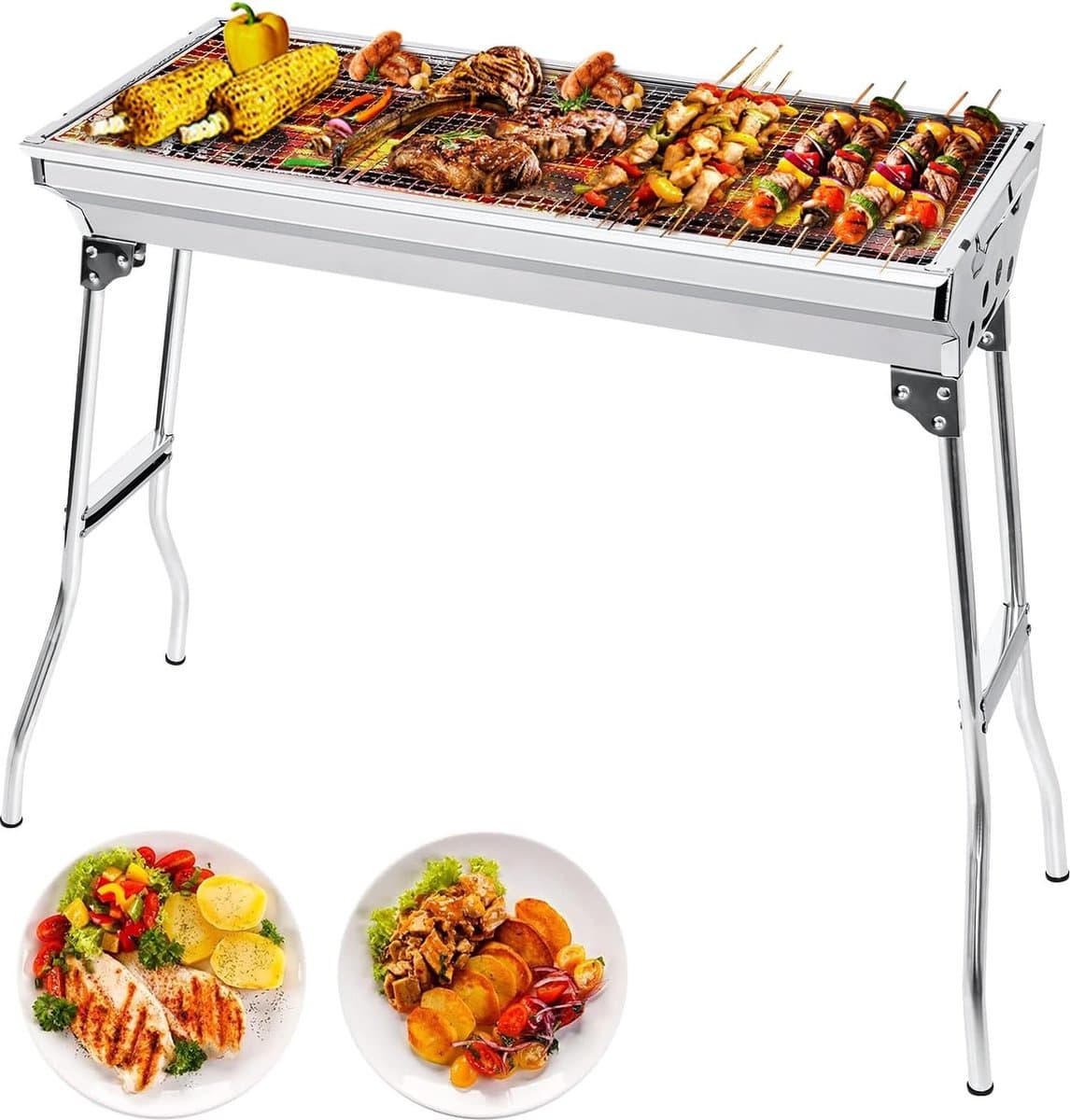 Houtskoolbarbecue, campinggrill, houtskool, opvouwbare grill, draagbare grill, voor camping, tuin, picknick, feest, 73 x 33 x 71 cm, voor 5-10 personen — afbeelding 1