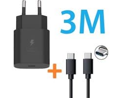 USB Adapter met Geschikt voor: USB-C Kabel - 3 Meter - Snellader - Quick Charge 25W - geschikt voor: joystick / Controller Playstation 5 / PS5 - Type C Oplader