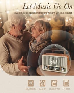 Vintage Draagbare Radio - AM/FM/SW Radio met Bluetooth - 1800 mAh Batterij - USB/TF/AUX - Geschikt voor Ouderen — thumbnail 2