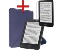 Hoes Geschikt voor Kobo Clara BW - Met Screenprotector - Luxe E-reader Trifold Case - Bescherm Hoesje Book Cover - Donkerblauw