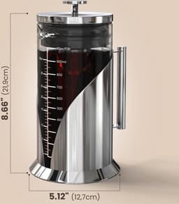 1L Cold Brew Coffee Maker - Luchtdichte Afsluiting - Snelle Zettijd - IJsthee en Koffieserver - Roestvrij Stalen IJskoffiemaker - Koffiepers - Glazen IJskoffiekan — thumbnail 3