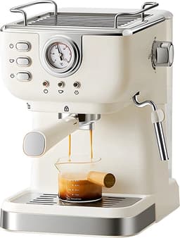 Luvlea koffiezetapparaat - Espresso apparaat - Beige koffie apparaat - Met melkopschuimer - Koffie - Cappuccino - Beige — thumbnail 1