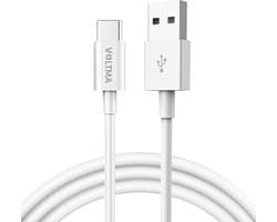 Voltma PHS120UC 120W USB-A naar USB-C kabel - 1 meter USB A naar USB C datakabel - QC2.0 120 Watt snellaadkabel - 8000+ buigflexibiliteit - Snellader - Type C telefoonoplaadkabel voor smartphone, Samsung, iPhone 15 en 16, tablet, laptop - Wit