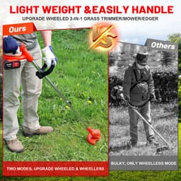 Bosmaaier Electrisch - Grastrimmers met Accu - Grasmaaier - Handmaaier met Wielen -Zwart met Rood — thumbnail 5
