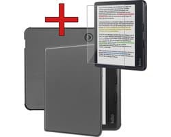 Hoes Geschikt voor Kobo Libra Colour - Met Screenprotector - Luxe E-reader Bescherm Case - Hoesje Book Cover - Grijs