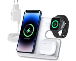 ByElekt 3-in-1 Draadloze Oplader, Aluminiumlegering 3 in 1 Draadloos Oplaadstation voor Wit voor mobiele telefoon smartwatch en airdops
