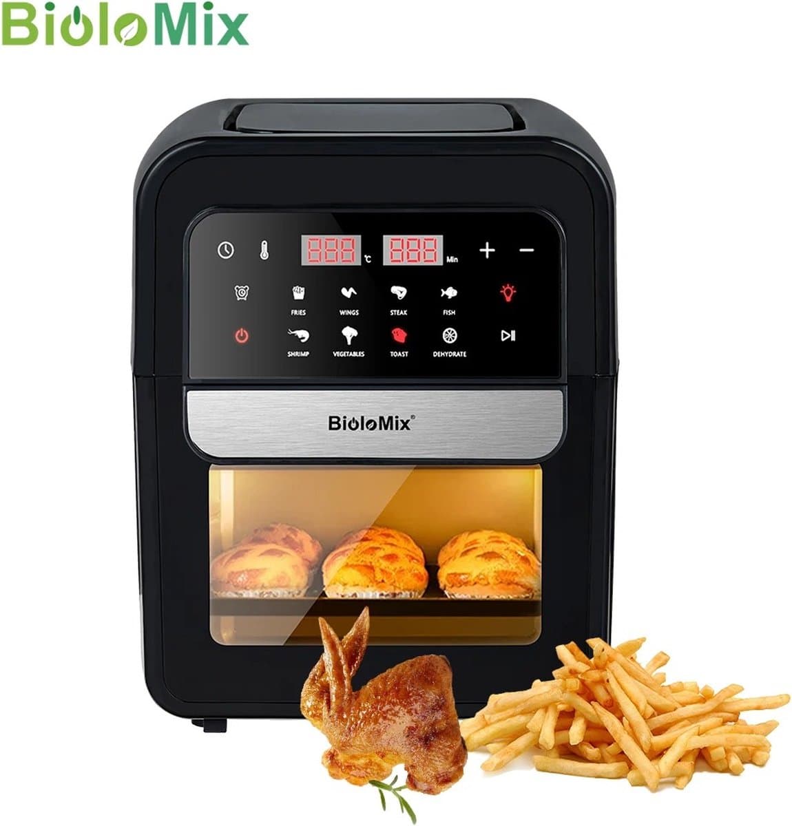 Biolomix - 7L - Airfryers - 8 in 1 - Multifunctionele Elektrische Oven - 1400 Watt - Led Touchscreen - Met Venster - Air Fryer - RVS — afbeelding 1
