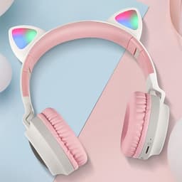 TDR- Draadloze Bluetooth koptelefoon - Over-Ear Koptelefoon voor Kinderen - Met Led Kat Oortjes - Bekend van TikTok -  roze grijs — thumbnail 8