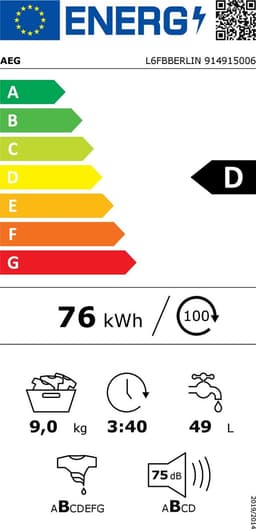AEG L6FBBERLIN - Wasmachine - 9kg - 1400 rpm — thumbnail 2