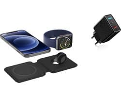 DrPhone iOM2 - 15W Opvouwbare Lader - Magnetische Draadloze Oplader - Opladen met iOS Magnetische Ring / iOS iPhone [ 12 -16] & iWatch Smartwatch 38/40/41/42/44/45mm - Zwart