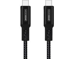 MOJOGEAR USB C naar USB C kabel 100W - 3 meter - Extra Sterk Nylon - Snellader voor o.a. smartphone, tablet, laptop, monitor - Data-overdracht en opladen - iPhone kabel usb c - Zwart/donkergrijs